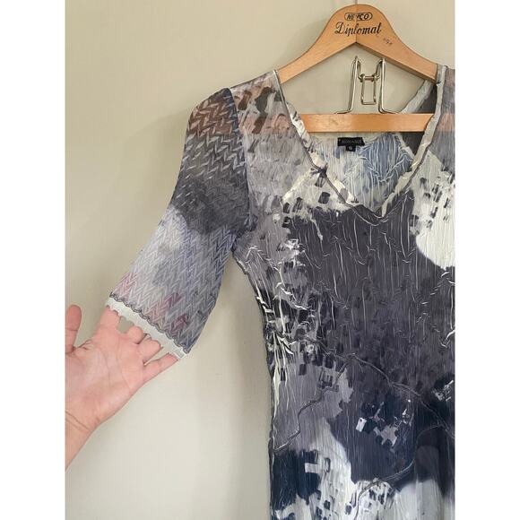 Komarov Elegant Abstract Charmeuse Dress Size Small Cream Gray - Picture 3 of 6